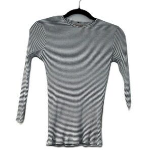 24/7 Woman's navy white ribbed long sleeve sz s v neck casual work fun